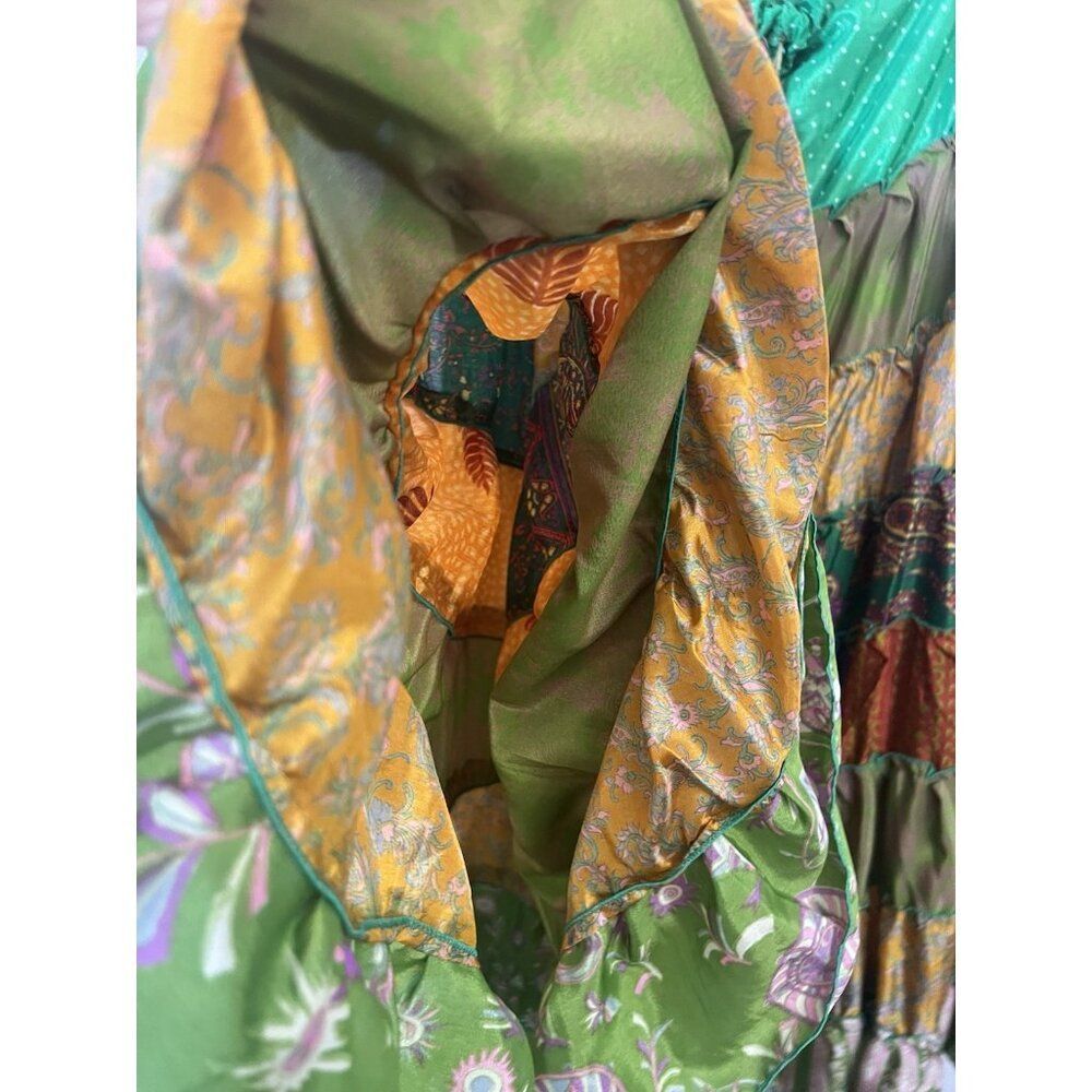 Bohemian Patchwork Skirt One Size Hippie Silk Sari Mix‎ Skirt Drawstring.   Hh - Picture 5 of 5